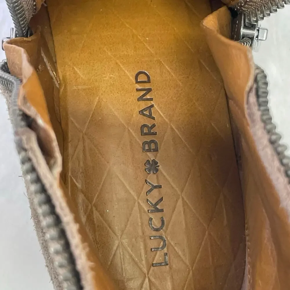 Lucky Brand Women Bartalino Tan Leather Suede Dual Zip 1.5